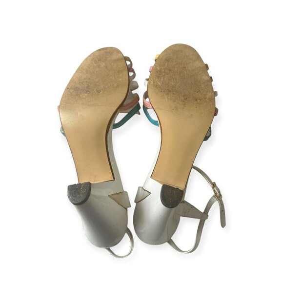 Vintage Amalfi Rangoni Sandals White Multi Strap Italy Block Heels, V-Cut Heels - Picture 8 of 11